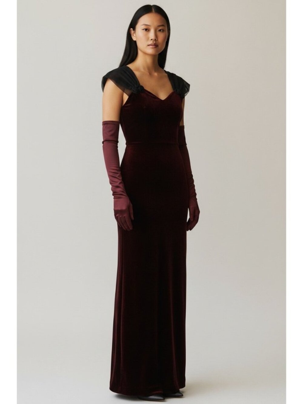Vintage Rampage Vampire Bodycon Long Dress Small Red Velvet Whimsigoth Chiffon - Picture 3 of 16